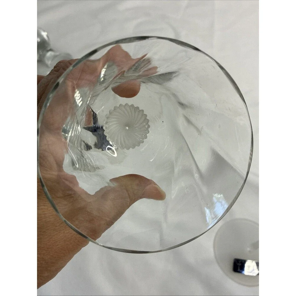 Crystal Clear Studios Valerie 4 Wine Glasses & Stopper Optic Swirl Frosted 1990s